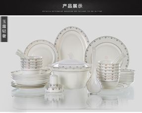 红牡丹56头黄金镶边骨瓷餐具套装,健康原创陶瓷碗碟,玉露轻奢中式厨房碗具